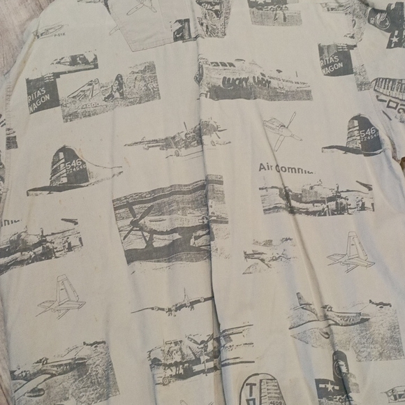 Mens Shirt Collared button up short sleeve Sz XL tan TEST PILOT Airplane print - Picture 9 of 13